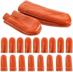 SEWACC 20 Pcs Leather Finger Cots Needle Felting Finger Protectors Thumb Thimble Embroidery Needlework Fingers Thumb Protection Sleeve Cots (Random Color)
