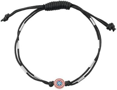 Marvel Braccialetto con Scudo di Capitan America in Argento Sterling e Cinturino Regolabile in Pelle Nero per Bambini
