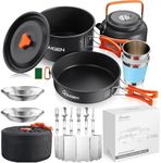 HOMGEN 14-Piece Camping Cooking Set with Stove Windshield & 2 Plates - Lightweight Aluminum Nesting Pot/Frying Pan Teapot - Complete Camping Mess Kit for Backpacking Picnics Outdoor Cooking Camping