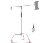 NEEWER C Stand with Boom Arm Pro 100% Stainless Steel, Max Height 10.8ft/330cm Air Cushion Heavy Duty Photography Light Stand with Caster Wheel, 4.2ft/128cm Holding Arm for Monolight Softbox Reflector