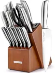 Zulay 15 Piece Stainless Steel Knife Set with Block and Sharpener - Sharp Knife Block Set with Built In Sharpener - Kitchen Knife Set With Block - Rust Proof Knife Set Stainless Steel