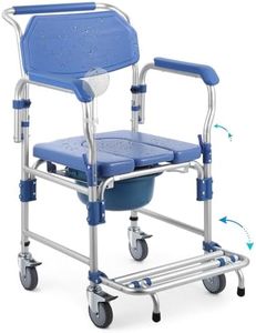 Bedside Commode Wheelchair with Drop Arms & Lockable Casters, Waterproof Aluminum Shower Chair, Anti-Tilt Foldable Footrest, Sponge Padded Seat, 330lbs Weight Capacity, 3 in 1 Bedside Commode Chair