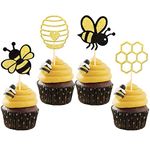 ZHUOWEISM 36 PCS Bumble Bee Cupcake Toppers Glitter Heart Honeycomb Bee Cupcake Picks BaBy Shower Cake Decorations for Bee Theme Baby Shower Kids Birthday Party Supplies