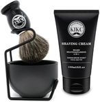 KIKC 5 in 1 Shaving Kit for Wet Shave, Set Includes Hand Crafted Pure Badger Shave Brush, Stainless Steel Lathering Soap Bowl, Shave Brush Stand, Shaving Cream, Best Gift for Bearded Man, Deluxe Black