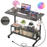 Cyclysio Adjustable Height Standing Desk with Charging Station, Rolling Mobile Desk with Wheels, Portable Computer Desk with Storage, Small Office Desk for Small Space, Laptop Standing Desk, Grey