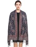 Women Pashmina Scarves Luxury Winter Scarf Paisley Shawl with Fringe Reversible Large Blanket Wrap 78.5" X27.5"(Navy-red)