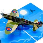 Three Dee Cards - Spitfire Pop Up Greeting Card - 3D Aviation Birthday for Men Husband Dad Fathers Day Pop-up Vintage WW2 Aircraft Theme for Him Plane Enthusiasts Pilots Grandad and Airplane Lovers