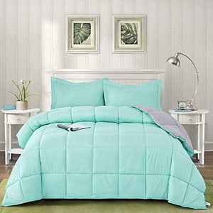 HIG Reversible Lightweight Comforter - All Season Down Alternative Twin Summer Duvet Insert Blue Quilted Bedding Comforters with Corner Tabs Twin/Twin XL Size Aqua Blue/Light Grey