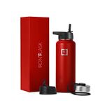 IRON °FLASK Sports Water Bottle - 14 Oz 3 Lids (Straw Lid), Leak Proof - Stainless Steel Gym & Sport Bottles for Men, Women & Kids - Double Walled, Insulated Thermos, Metal Canteen