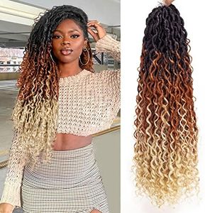 Goddess Locs Crochet Hair 22Inch 6Packs River Locs Pre-looped Curly Faux Locs Crochet Hair Curly Bohemian Locs Crochet Braids for Black Women(1B/30/613, 22inch)