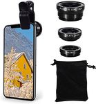 Akls Universal Phone Camera Lens, 3 in 1 Phone Camera Lens Kit, 180°Fish Eye Lens, Macro Lens, 0.67X Super Wide Lens, Phone Holder and Tripod for iPhone, Samsung, Huawei, Black