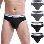 wirarpa Men's Cotton Briefs Underwear Soft Stretch Wide Waistband No Fly Underpants Black Grey 4 Pack Medium