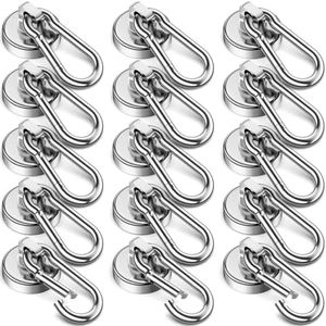 VNDUEEY Heavy Duty Magnetic Hooks, 15 Pack 70Lbs N52 Neodymium Magnetic Hook Strong Magnet Hooks for Home, Office, Classroom, Locker, Cruise Cabins