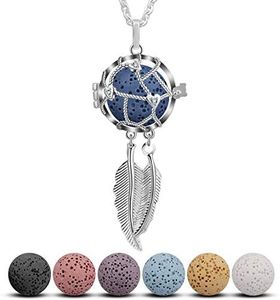 CELESTIA Aromaterapia Collane Donna, Argento Collane Diffusore di Olio Essenziale, Piume Medaglione con 7 Lava, 24" Catena, Aromaterapia Gioielleria, Regalo per l'amante del Profumo