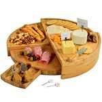 Picnic at Ascot Patented Bamboo Cutting Board for Cheese & Charcuterie with Knives & Cheese Markers- Stores as a Compact Wedge- Opens to 18" Diameter- Designed & Quality Checked in USA