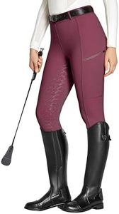 FitsT4 Sports Women's Full Seat Riding Tights with Zipper Pockets Horseback Riding Pants Equestrian Breeches for Women Burgundy S