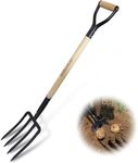 FORCOLID Garden Fork, 4-Tine Spading Digging Fork, Pitch Fork-41Inch, Forged Steel Y-Grip, Wood Handel