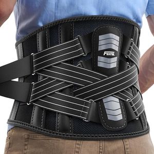 FEATOL Back Brace for Men Lower Back and Women, Removable Dual-Side Spine Lumbar Pad with Snug Fit, Adjustable Support Belt for Work, Gray, Size L 34.5-39"