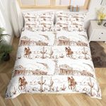 Castle Fairy Western Cowboy Duvet Cover Set Full Size,Sketch Rustic Farmhouse Cabin Comforter Cover Vintage Desert View Bedding Set 3Pcs for Kids Boys Men Teens Room Decor Brown White Quilt Cover,2 Pillowcases, TYTS9129ZMD-TJ_USf