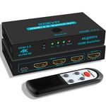 SGEYR Hdmi Switch Box 4k, Hdmi Switch Automatic Switching, Hdmi Switch 3 In 1 Out with Remote, Hdmi Switch 4k 60hz Hdr, with Usb Cable, for Printer, Laptop, Windows, PC