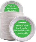 Vatzon Paper Plates -10 INCH Pack of 50 Super Rigid White Bagasse Disposable Plates, Extra Strength Biodegradable Plates, Party Plates for Parties, Picnics and BBQ (10 INCH)