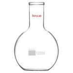 StonyLab Glass 1000ml Long Neck Flat Bottom Flask, Borosilicate Glass Heavy Wall Flat Bottom Boiling Flask with Long Neck, 1000ml (1L)