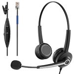 Wantek 682N Headset mono with Noise Canceling Microphone Call Volume Control For Landline Phones Call Center Home Office, RJ9 Blue Connector