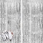 2pcs 3.2ft x 6.5ft Foil Curtain Decorations,Silver Tinsel Foil Fringe Curtains Streamers Backdrop for Birthday Graduation Wedding Engagement Bridal Shower Bachelorette Holiday Silver Party Decorations