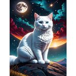 SENQAO Cat Diamond Painting Kits for Adults, Moon Cat Diamond Art for Beginners, Round 5D Paint with Diamonds Pictures Gem Art Painting Kits DIY Adult Crafts Kits 12x16inch