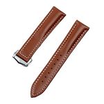 BKUANE 20mm Genuine Cow Leather Watch Band For Omega Strap Seamaster 300 DE VILLE AT150 AQUA TERRA 150 Watchband Deployment Buckle (Color : Light Brown buckle, Size : 20mm OM mark)