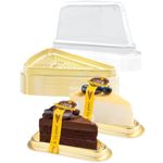 Alpha Basics 50pcs Transparent Cake Slice Pastry Box Triangle Cake box Golden Bottom