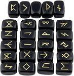 mookaitedecor Rune Stones Set with Engraved Elder Futhark Alphabet Crystal Meditation Divination, Black Obsidian