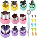 21Pcs Vegetable Cookie Cutters with Comfort Grip, Stainless Steel Fruit Shape Cutters, Cartoon Animal Food Cutter Stamps, Vegetable Cutter Shapes Set with 1Double Purpose Melon Cutter + 10Toothpicks