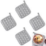 4 Pcs Oven Pot Holders with Pocket, Kitchen Pot Holders Thickened Cotton Pot Holders, Pot Holders Heat Resistant Oven Square Pot Holder Hot Pads for Table Bowl Cup Kitchen Cooking Baking, Grey Lattice