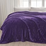 NEWCOSPLAY Super Soft King Blanket Purple Premium Silky Flannel Fleece 3D Ribbed Jacquard Lightweight Bed Blanket All Season Use (Purple Ribbed, King(90"x110"))