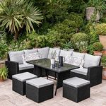 DEVOKO 6 Pcs Outdoor Conversation Set Patio Furniture Set All Weather Wicker Sectional Couch 7 Seater Sofa Dining Table Garden, Poolside, Balcony, Backyard (Black And Grey Color)