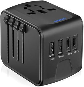 JMFONE Universal Travel Plug Adapter, 5 in 1 European Travel Plug Adapter 2xUSB-A and 2xUSB C Wall Charger with Worldwide AC Outlet,International Power Adapter for Europe USA UK AUS Asia