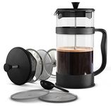 KICHLY - 34 Ounce French Press Espresso and Tea Maker with Triple Filters, Stainless Steel Plunger and Heat Resistant Borosilicate Glass - Black