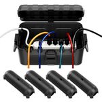 [5 Pieces] RESTMO IP54 Extra Large Outdoor Waterproof Box w/ 6 Cable Seal Entry, Weatherproof Extension Cord Safety Cover, Protect Power Strip, Timer Outlet Plug, Christmas Decoration, Black