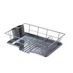 Sweet Home Collection Drying and Storage-Includes Cutlery Holder and Drainboard-Maximize Countertop Space, Metal Plastic, Gray