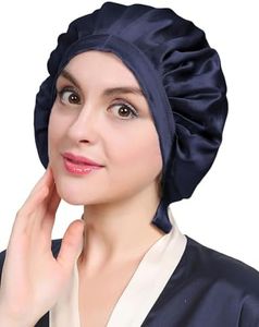 LILYSILK 100% Mulberry Silk Bonnet, 19 Momme Silk Night Sleep Cap Adjustable Hair Wrap for Sleeping, Deep Blue