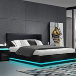 Artiss Queen Bed Frame Platform Headboard RGB LED Gas Lift Beds Base with Storage Space Frames Bedroom Room Decor Home Furniture, Upholstered with Black PVC Leather + Foam + Wood