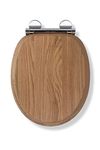 Croydex Rutland Flexi-Fix Wooden Toilet Seat with Patented V Plate Adjustable Hinges, Quick Release, Anti-Bacterial, Rust and Stain-Free Chrome Plated Hinge Covers, Toilet Seat Soft Close, Solid Oak