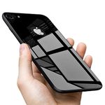 GoldFox Case Cover,Tempered Glass Back Soft TPU Bumper Anti-Scratch Shockproof Drop Protection Slim Fit Cover for Apple iPhone 7 - Black