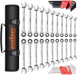 HORUSDY 48-Piece Ratchet Wrench Set, Ratchet Spanner & Hex Key Metric SAE Allen Key Wrench W/T Rolling Pouch