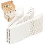 FEHHTO 100% Compostable Cutlery Set, 300pcs (150 Forks,100 Spoons,50 Knives) Disposable Cornstarch Utensils Heavy Duty BPI Certified Eco-Friendly Party Supplies No Plastic, Ivory White