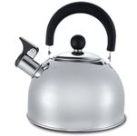 CROSS COUNTRY 2L Whistling Camping Kettle - Stainless Steel Kettle for Gas/Electric Stove | Lightweight Teapot with Folding Handle I Flip & Pour Spout Cap | Ideal for Fishing, Caravan, Outdoor Kitchen