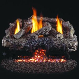 RealFyre Peterson 24-inch Charred Frontier Oak Log Set with Vent-Free Propane Ansi Certified G10 Burner - Variable Flame Remote