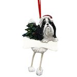 E&S Pets Shih Tzu Black and White Ornament with Unique Dangling Legs Hand Painted and Easily Personalized Christmas Ornament