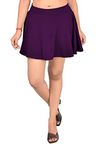 Banrion Women's Polyester Lycra High Waist Flared Knit Skater Short Mini Skirt (L, Wine)